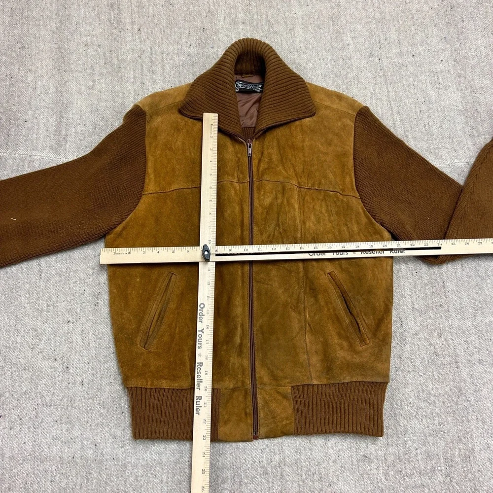 Vintage Sears Suede Wool Sweater Mens Medium Brown 1970s Full Zip - Picture 4 of 7